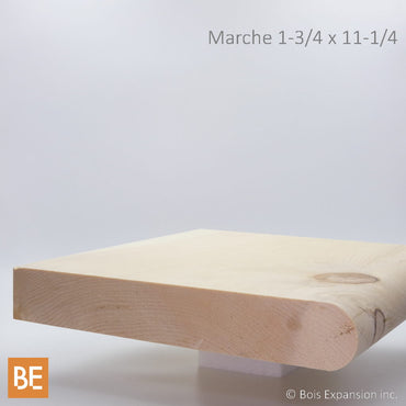 Marche en bois pour l'extérieur - Nez arrondi - 1-3/4 x 11-1/4 - Pin blanc noueux | Exterior wood stair tread - Rounded bullnose - 1-3/4 x 11-1/4 - Knotty white pine