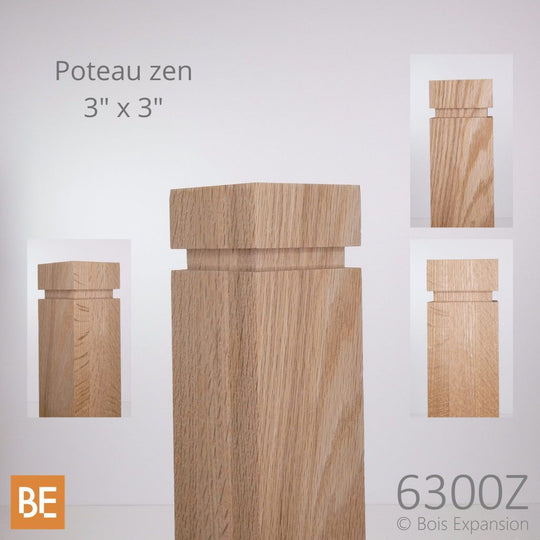 Poteau carré en bois - 6300Z zen - Rainuré - 3" x 3" x 48"