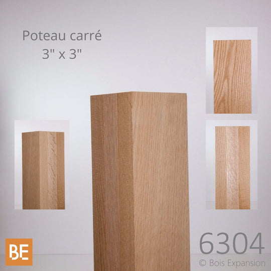 Poteau carré en bois - 6304 Moderne - 3" x 3" x 48"