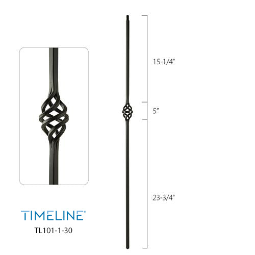Balustre carré en acier forgé avec motif de panier - Noir satin | Round baluster in forged steel with basket design - Satin black
