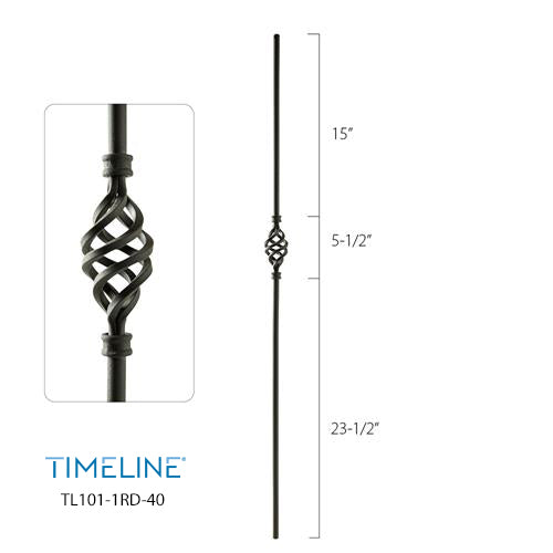 Balustre rond en acier forgé avec motif de panier - Noir texturé | Round baluster in forged steel with basket design - Wrinkled black