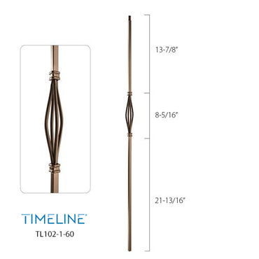 Balustre carré en acier forgé avec motif de panier - Cuivre brûlé | Square baluster in forged steel with basket design - Burnt penny