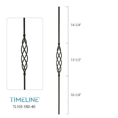 Balustre rond en acier forgé avec motif de panier - Noir texturé | Round baluster in forged steel with basket design - Wrinkled black