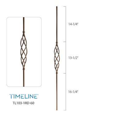 Balustre rond en acier forgé avec motif de panier - Cuivre brûlé | Round baluster in forged steel with basket design - Burnt penny