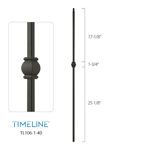 Balustre carré en acier forgé avec bague classique - Noir texturé | Square baluster in forged steel with classic collar - Wrinkled black