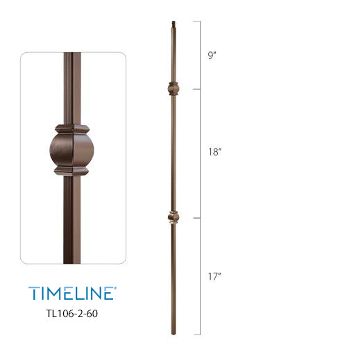 Barreau d'escalier en métal - Carré décoratif - Bague classique - 1/2" x 44" - Acier forgé