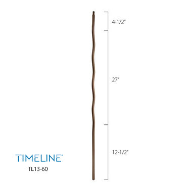 Balustre carré en acier forgé - Ondulé - Cuivre brûlé | Square baluster in forged steel - Wavy - Burnt penny
