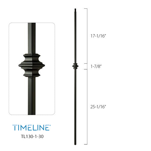 Balustre carré en acier forgé avec bague détaillée - Noir satin | Square baluster in forged steel with detailed collar - Satin black