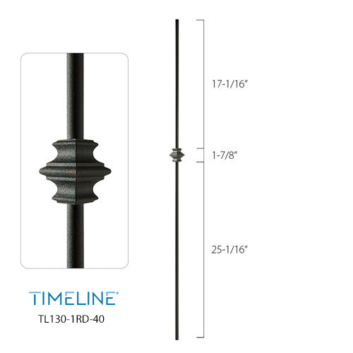 Balustre rond en acier forgé avec bague détaillée - Noir texturé | Round baluster in forged steel with detailed collar - Wrinkled black
