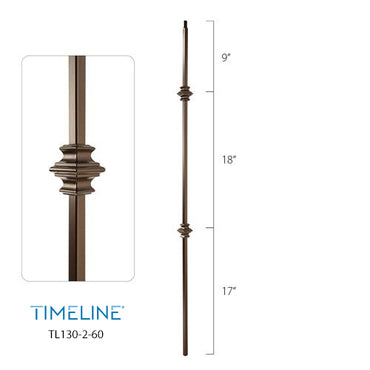 Balustre carré en acier forgé avec bague détaillée - Cuivre brûlé | Square baluster in forged steel with detailed collar - Burnt penny