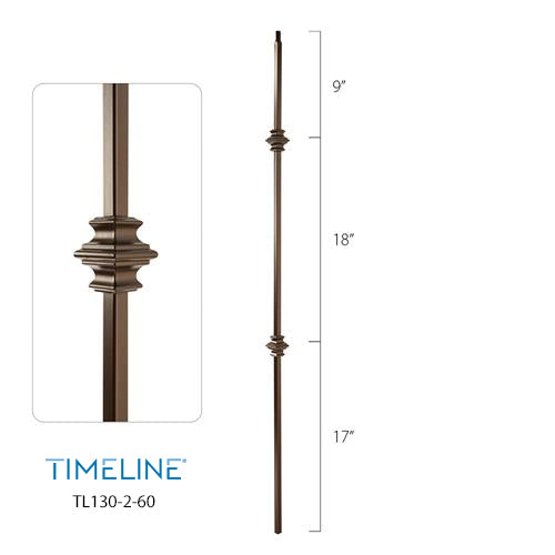 Barreau d'escalier en métal - Carré décoratif - Bague détaillée - 1/2" x 44" - Acier forgé