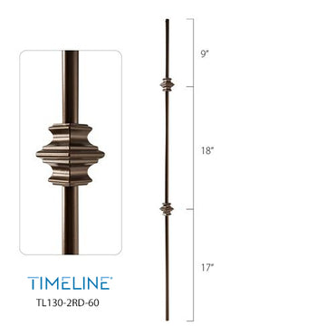 Balustre rond en acier forgé avec bague détaillée - Cuivre brûlé | Round baluster in forged steel with detailed collar - Burnt penny