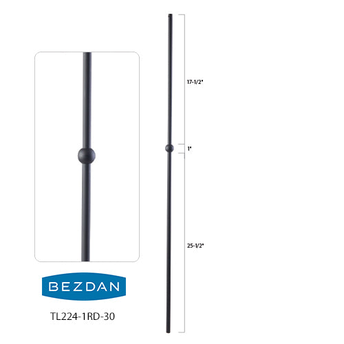 Balustre rond en acier forgé avec bague circulaire - Noir satin | Round baluster in forged steel with circular collar - Satin black