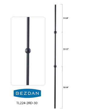 Balustre rond en acier forgé avec bague circulaire - Noir satin | Round baluster in forged steel with circular collar - Satin black