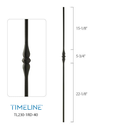 Balustre rond en acier forgé avec motif de toupie - Noir texturé | Round baluster in forged steel with spinning top design - Wrinkled black