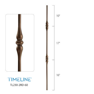 Balustre rond en acier forgé avec motif de toupie - Cuivre brûlé | Round baluster in forged steel with spinning top design - Burnt penny