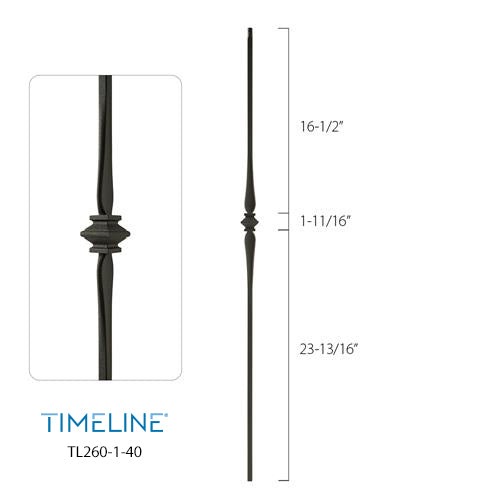 Balustre carré en acier forgé avec bague détaillée - Noir texturé | Square baluster in forged steel with detailed collar - Wrinkled black