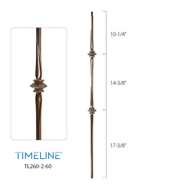 Balustre carré en acier forgé avec bague détaillée - Cuivre brûlé | Square baluster in forged steel with detailed collar - Burnt penny