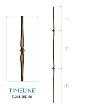 Balustre rond en acier forgé avec motif de toupie - Cuivre brûlé | Round baluster in forged steel with spinning top design - Burnt penny