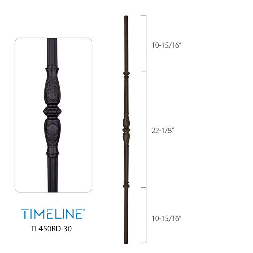 Balustre rond en aluminium avec motifs de feuilles sculptées - Noir satin | Aluminium round baluster with sculpted leaves design - Satin black