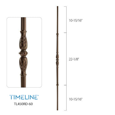 Balustre rond en aluminium avec motifs de feuilles sculptées - Cuivre brûlé | Aluminium round baluster with sculpted leaves design - Burnt penny
