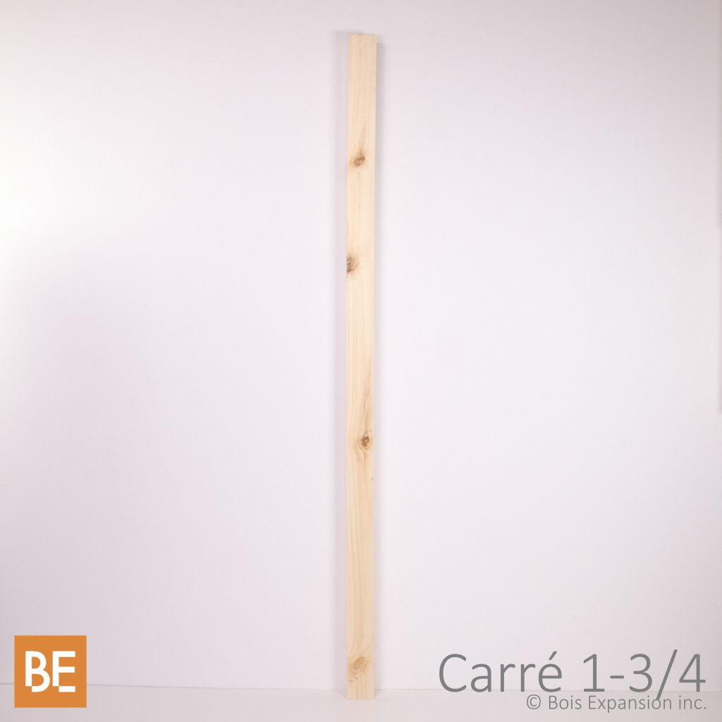 Barreau en bois - Carré 1-3/4" x 42" - Vue de face - Pin blanc noueux | Wood square baluster - 1-3/4" x 42" - Front view - Knotty white pine