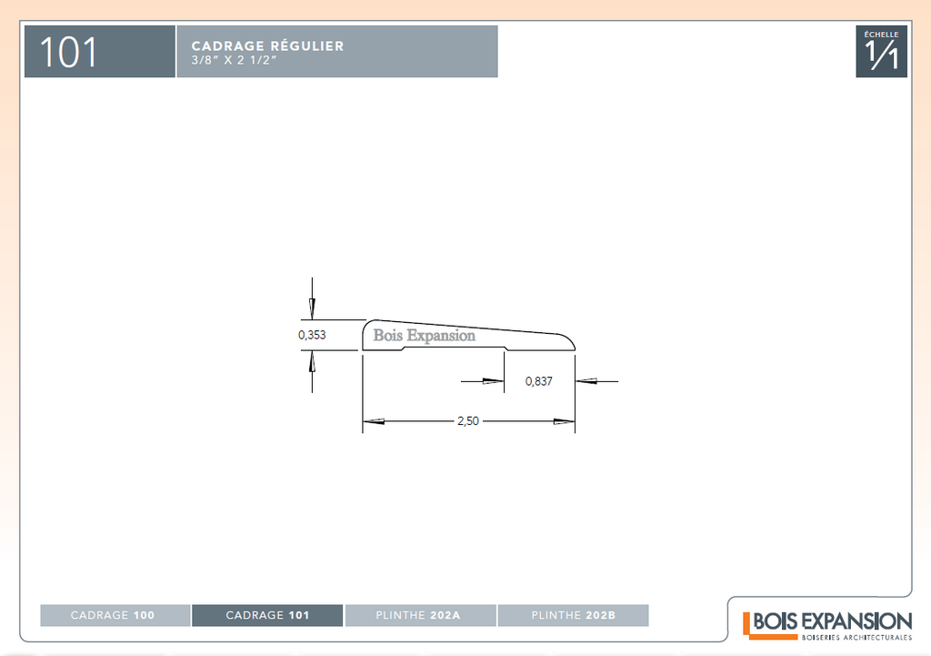 Cadrage en bois - 101 Régulier - 3/8 x 2-1/2 - Dessin technique | Wood Casing - 101 Regular - 3/8 x 2-1/2 - Technical drawing