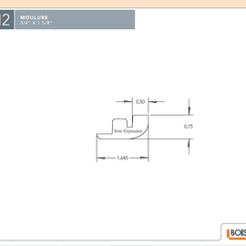 Réducteur - 1032-12 - Transition pour plancher 12 mm - 3/4 x 1-5/8 - Dessin technique | Wood reducer for 12 mm flooring - 1032-12 - Technical drawing