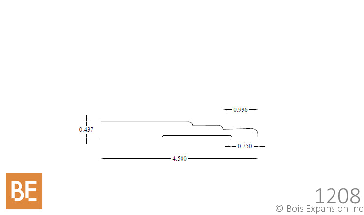 Plinthe en bois - 1208 Pyramide - 7/16 x 4-1/2 - Dessin technique | Wood baseboard - 1208 Pyramid - 7/16 x 4-1/2 - Technical drawing