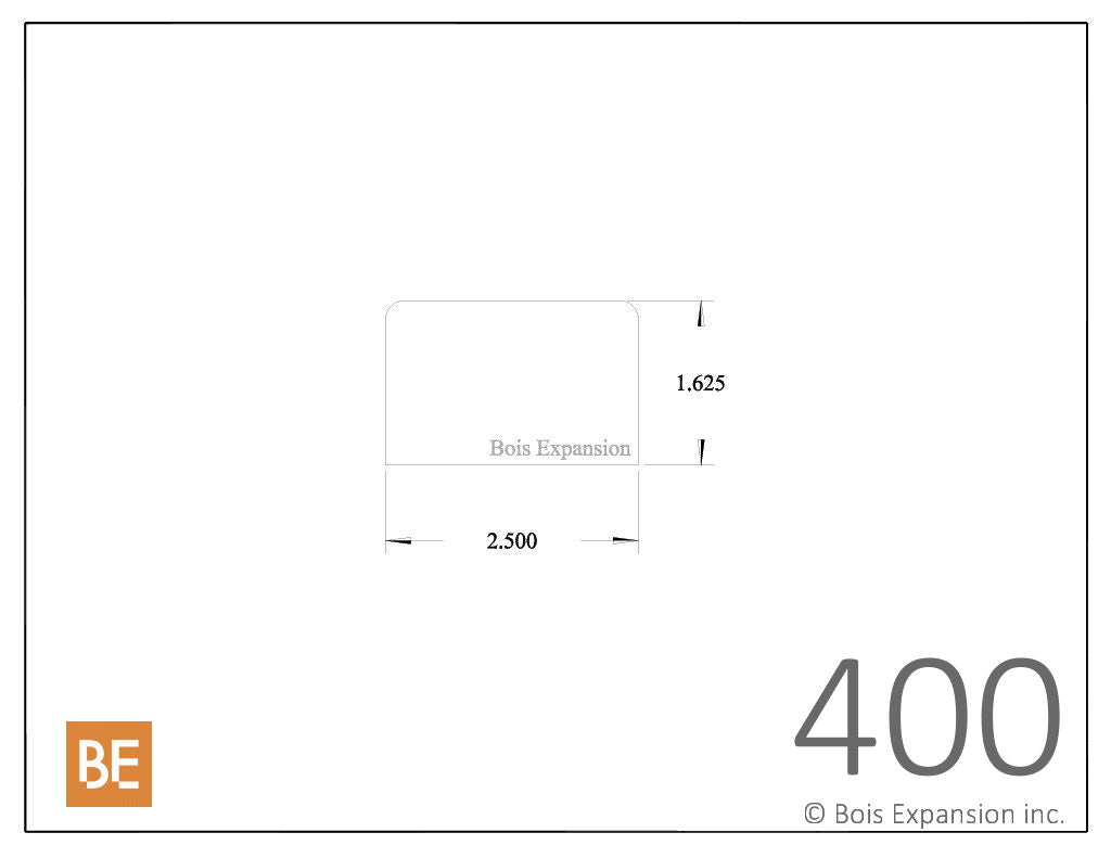 Main courante en bois - 400 zen - Rectangulaire - 1-5/8" x 2-1/2" - Dessin technique | Wood handrail - 400 zen - Rectangular - 1-5/8" x 2-1/2" - Technical drawing