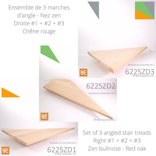 Marches d'angle en bois - 6225Z Nez zen, rayons 1/8" - 1-1/16"