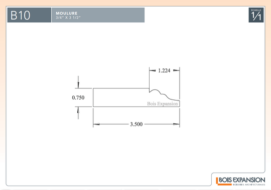 Cimaise en bois - B10 - 3/4" x 3-1/2"