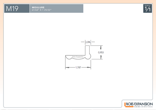 Coin extérieur en bois - M19 Vaudreuil - 7/8" x 1-3/4"