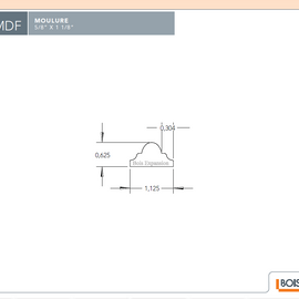 Astragale en fibre de bois - M25MDF Double gorge - 5/8 x 1-1/8 - MDF - Dessin technique | MDF astragal - M25MDF Double coves - 5/8 x 1-1/8 - Technical drawing
