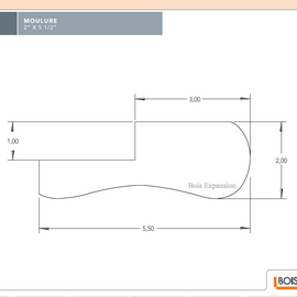 Moulure à bar en bois - M35 - 2 x 5-1/2 - Dessin technique | Wood bar moulding - M35 - 2 x 5-1/2 - Technical drawing