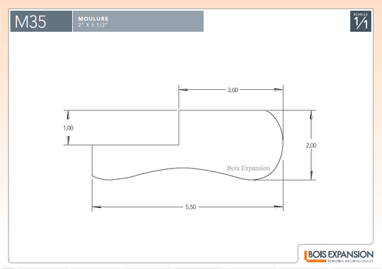Moulure à bar en bois - M35 - 2" x 5-1/2"